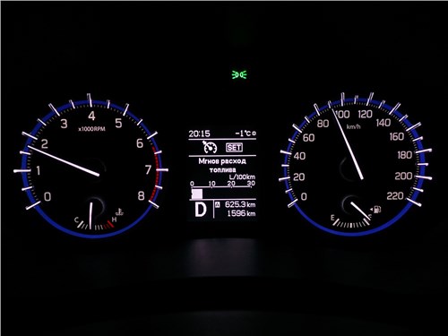 Suzuki SX4: выбранное значение скорости 90 км/ч, обороты двигателя 1600–1700, мгновенный расход топлива – 5 л на 100 км